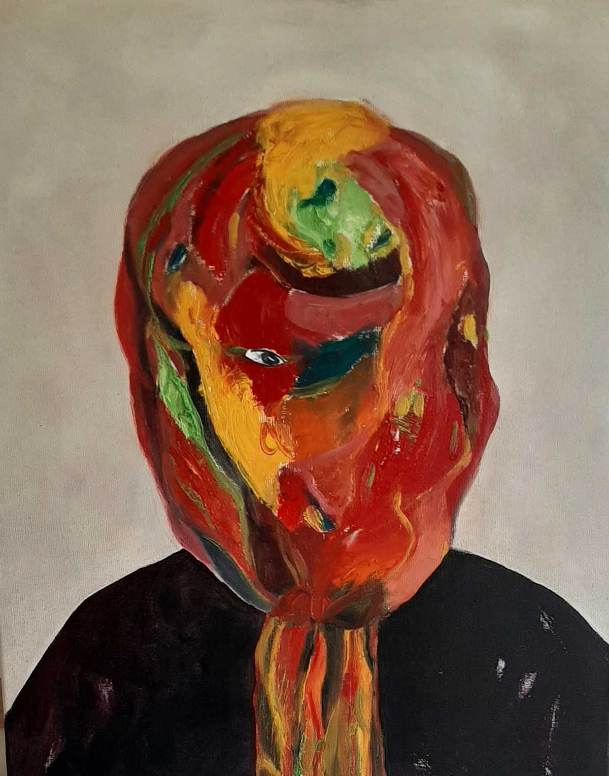 kop achter rood, olieverf