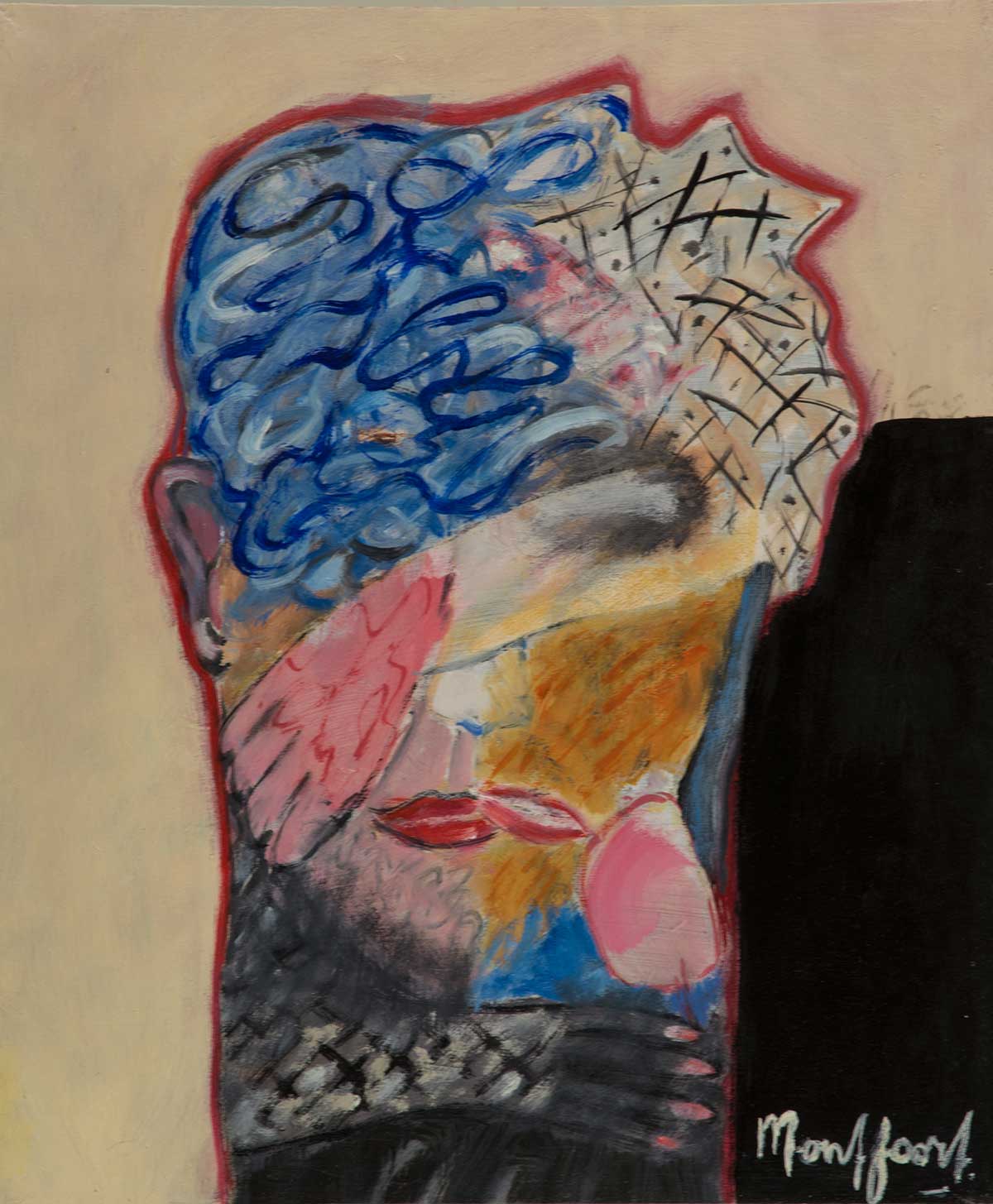 kop met blauw, olieverf