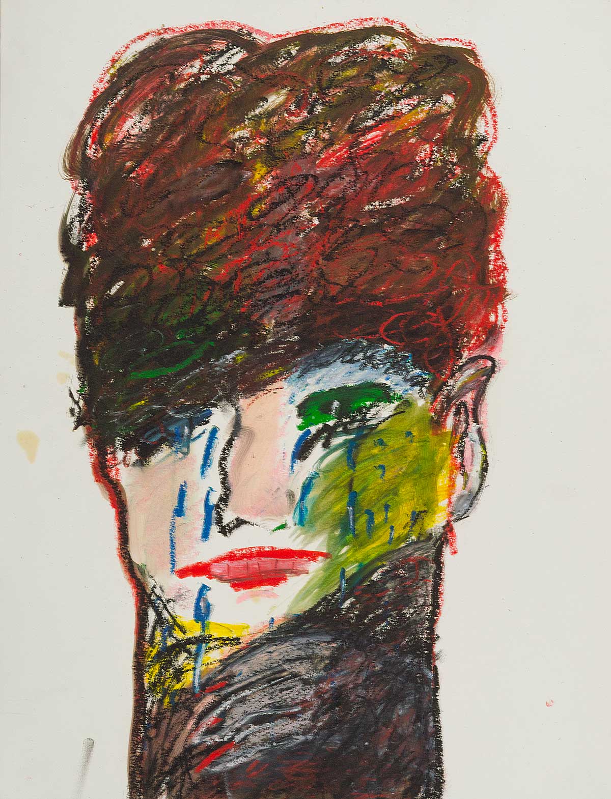 tranen rood haar, oilstick op papier