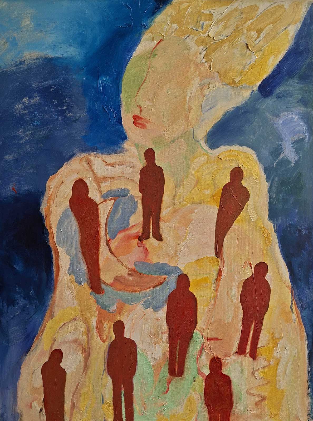 fig. met rode mannetjes, olieverf