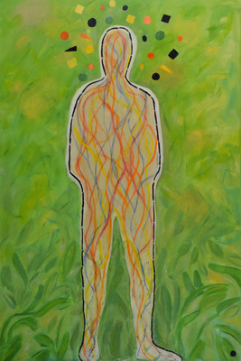 Olieverf schilderij, groene man, van Nella Montfoort