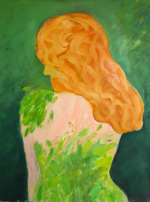 Olieverf schilderij, rood haar bladeren van Nella Montfoort