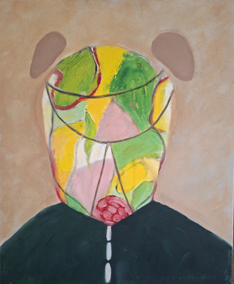 Olieverf schilderij, kop groenbeige van Nella Montfoort