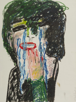 oilstick op papier, huilende vrouw van Nella Montfoort