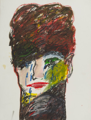 oilstick op papier, tranen rood haar van Nella Montfoort