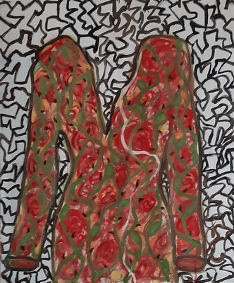 Olieverf schilderij, jurk rozen van Nella Montfoort