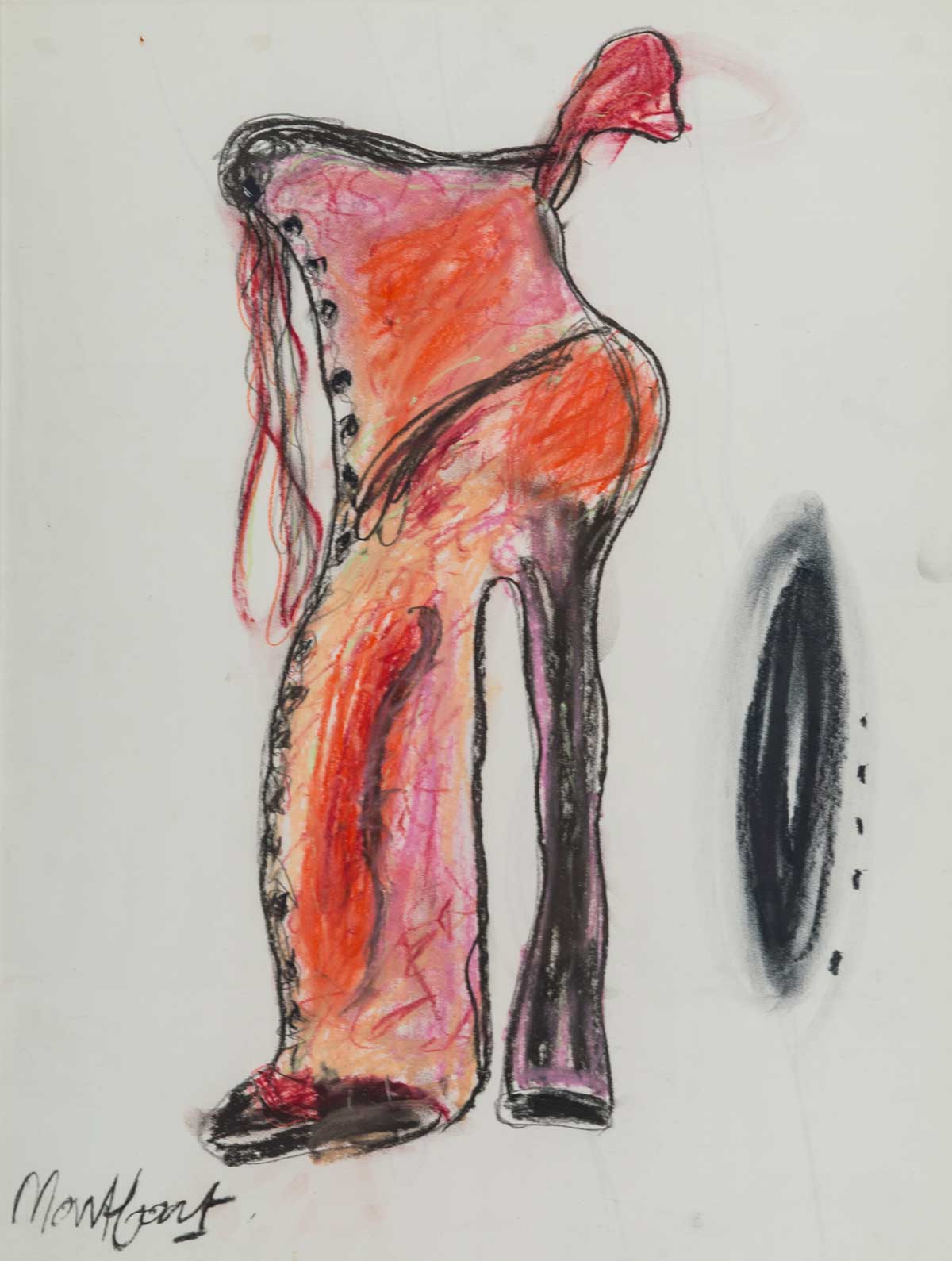 rood hoge laars, zwarte vorm, pastel