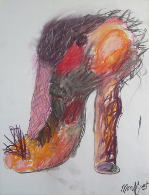 Tekening van Nella Montfoort, kinky roodoranje, pastel